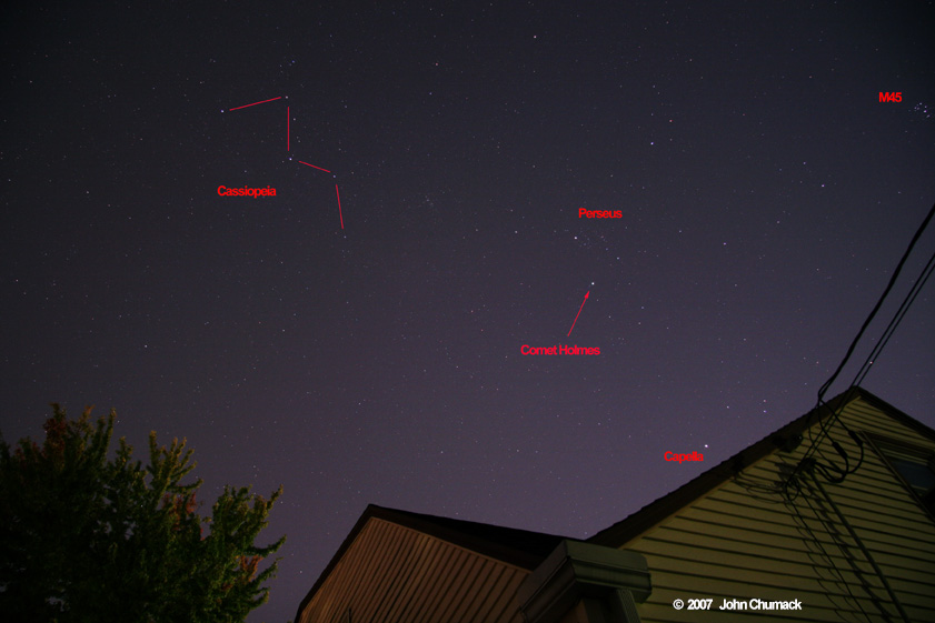 Comet 17P/Holmes Photographic Finder Chart as seen from the city of Dayton, Ohio on 10/29/07