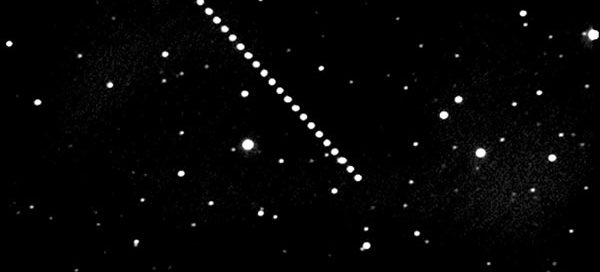 The Image & movie shows the track of Near Earth Asteroid 4179 Toutatis on September 21st, 2004 from 03:08:12 U.T. to 05:13:03 U.T. as this Potentially Hazardous Asteroid swings by the Earth again.