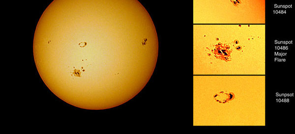 Sunspot & Flare Activity. Sun & Very Large Sunspots