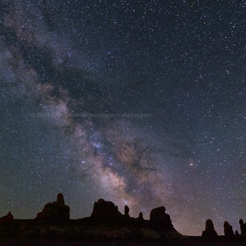 Milky Way over rock spires at Arches