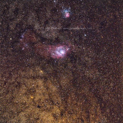 M8, M20, M21 with Golden Glow of the Galactic Center