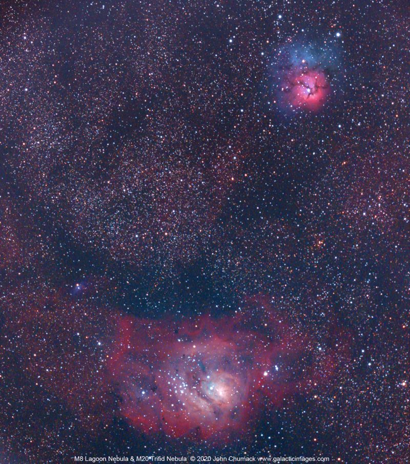 The Lagoon & Trifid nebulae (M8 + M20) - Astronomy 