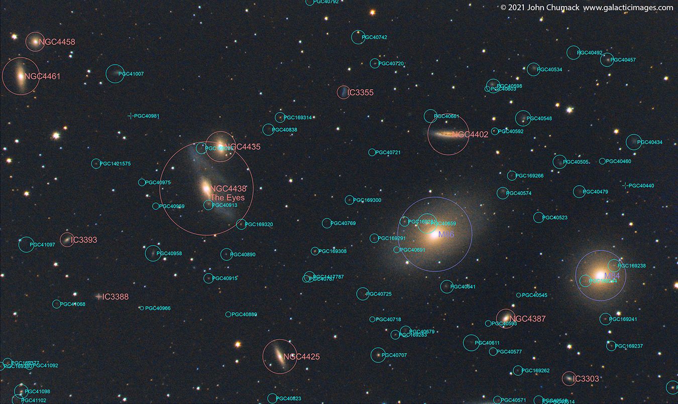 The Virgo Galaxy Cluster Core - M86 and M84 Elliptical Galaxies