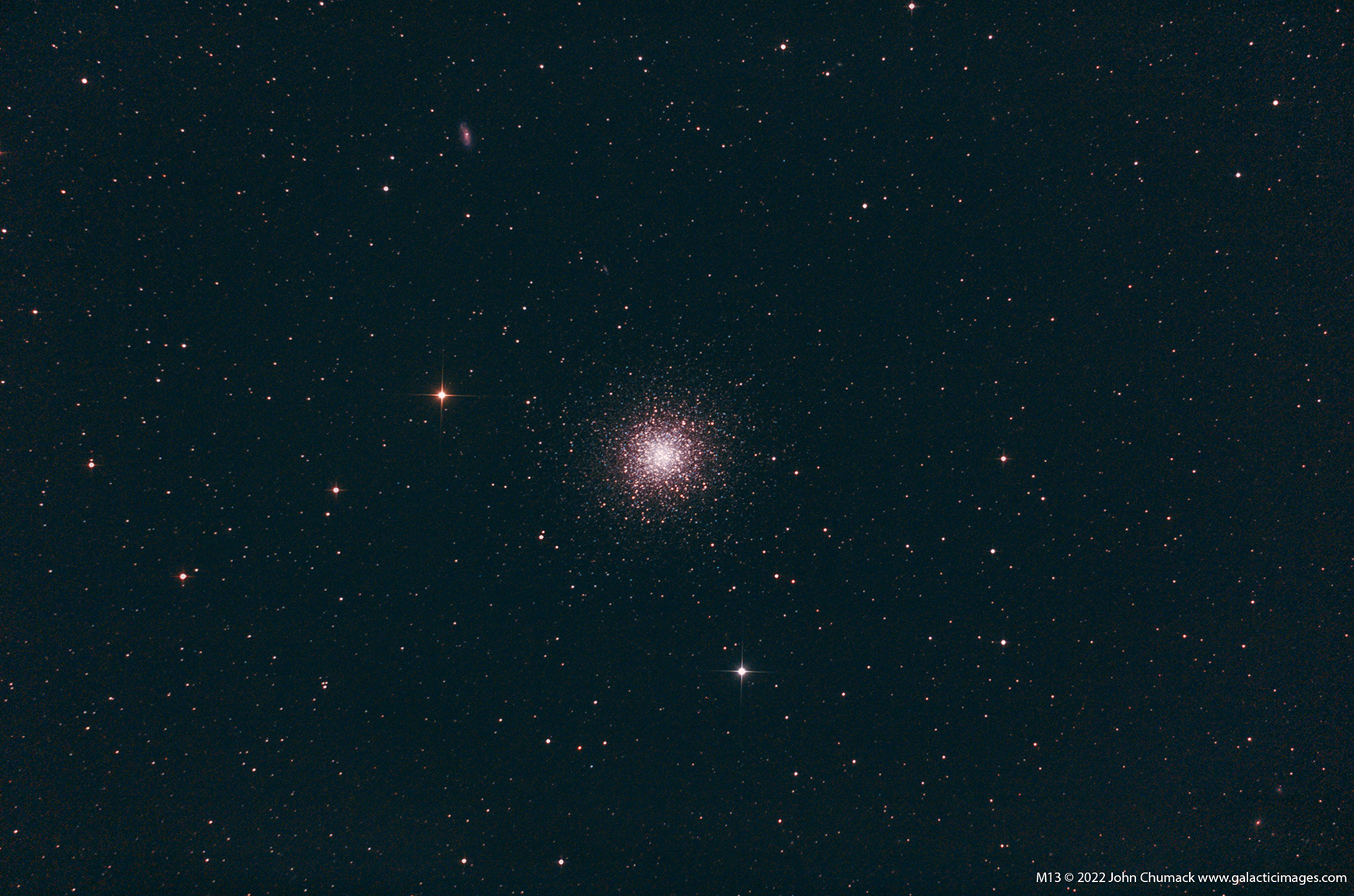 M13 Hercules Globular Star Cluster with distant spiral galaxies NGC 6207 and IC 4617