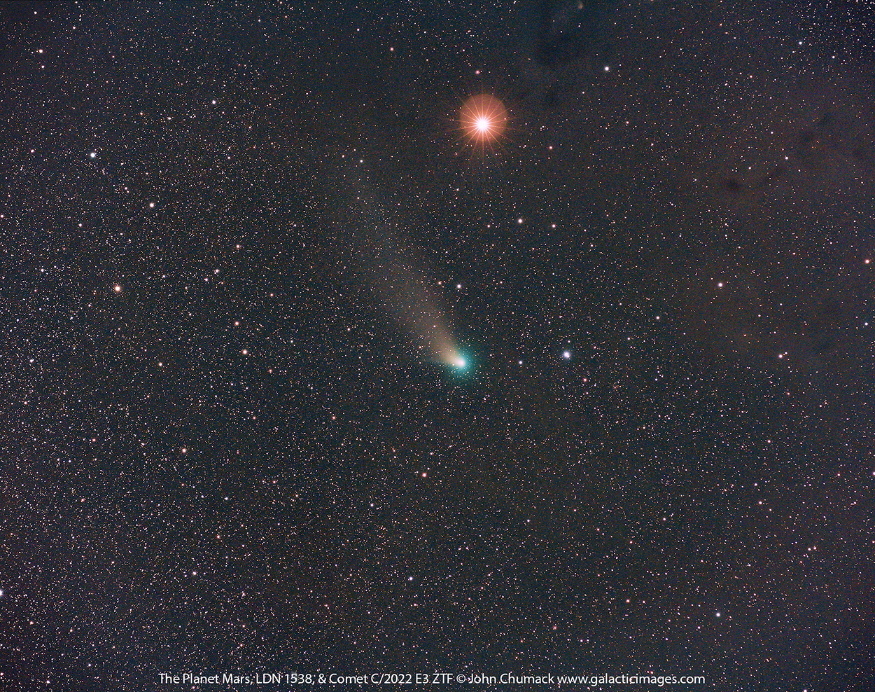 Comet C/2022 E3 ZTF Moving away from Mars & LDN 1538