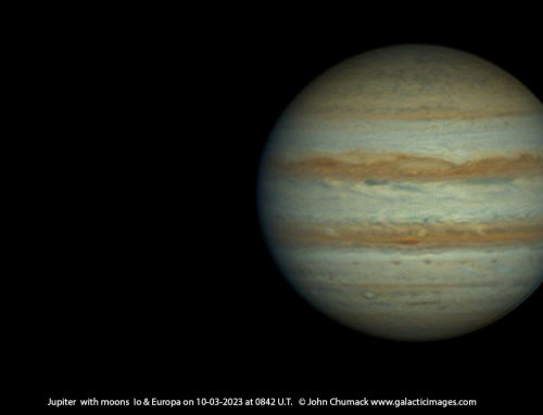 The Planet Jupiter with moons Europa and Io on 10-03-2023
