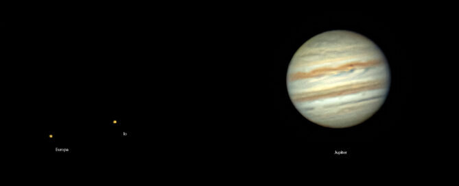 Jupiter with moons Io and Europa on 11-01-2025 @ 11:10 UT.
